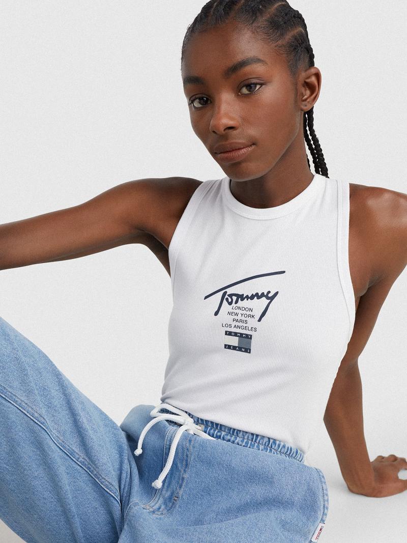 Női Tommy Hilfiger Logo Tank Bodysuit Póló Fehér | HU 460XYU